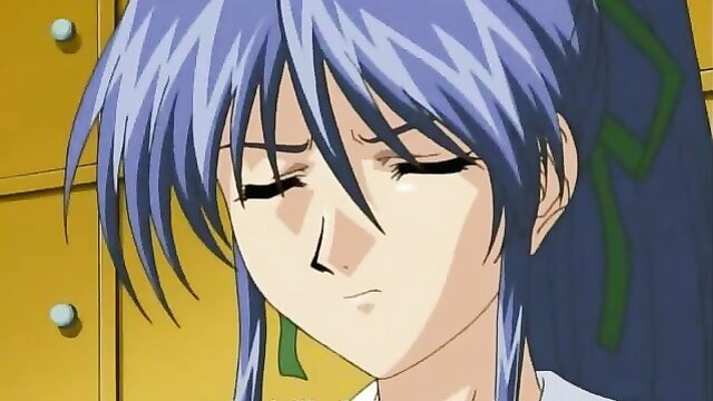 Anime girl with blue hair and closed eyes