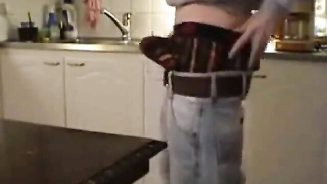 Young sagger dude pants down in kitchen shoots load on table