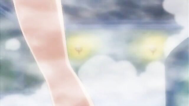 Anime Nami arm in steamy shower, nude tease from One Piece hentai