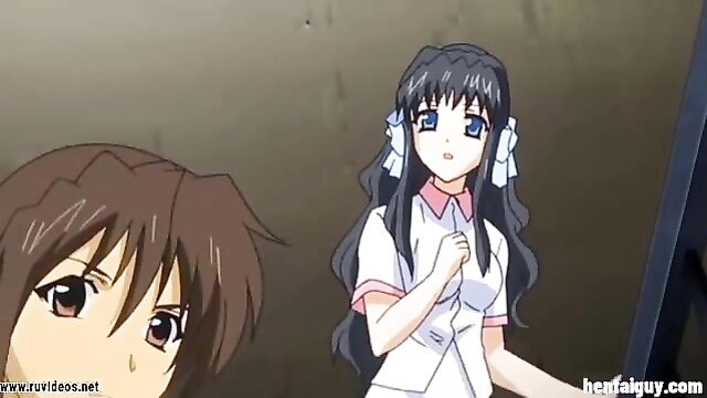 Little Bird hentai girl in uniform peeked by boy, dark room tease