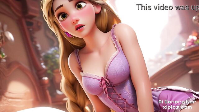 AI-generated Rapunzel in sexy purple lingerie, big tits, hentai R34