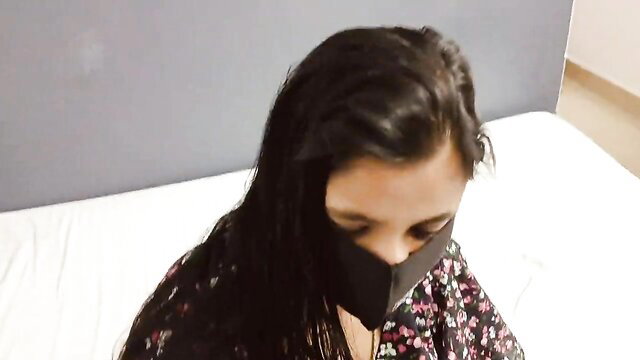 Indian village bhabhi in mask and floral dress, first time hotel fuck