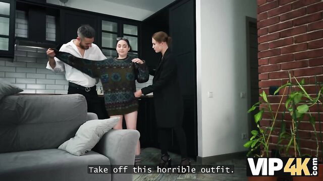 Olivia Westsun stripping horrible outfit in threesome with men VIP4K