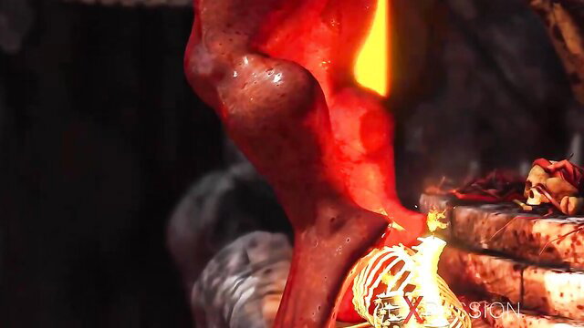 3DXPassion 3D hentai girl leg on bloody altar fire sacrifice scene
