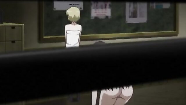 Blonde hentai girl in classroom bending over showing huge ass closeup