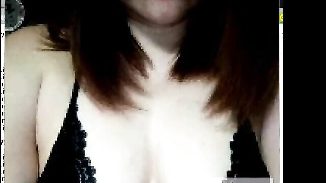 Beautiful white glasses girl in black lace lingerie showing big boobs