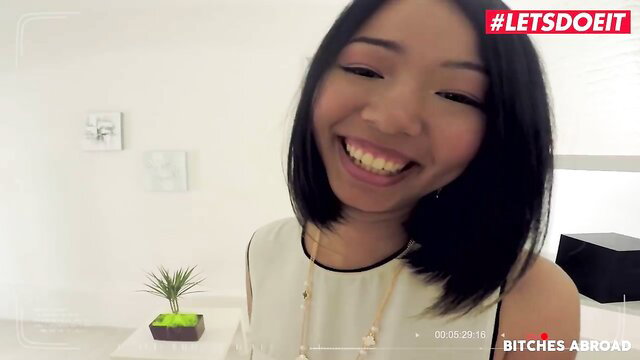 Jureka del Mar smiling Asian babe in white dress, Bitches Abroad