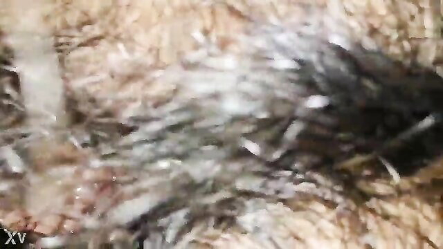 Closeup of hairy Asian pussy with white cum dripping out