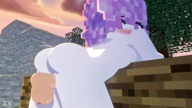 Minecraft Mizuki big ass from behind in sunset pose, thick thighs