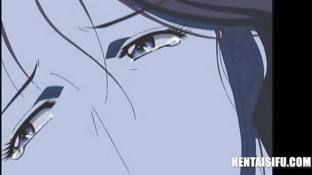 Seductive anime hentai girl with teary blue eyes close-up gaze