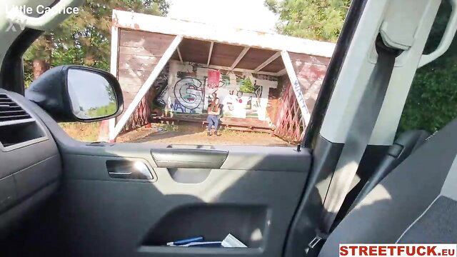 Little Caprice POV car view of Alexis Crystal & May Thai at graffiti bus stop