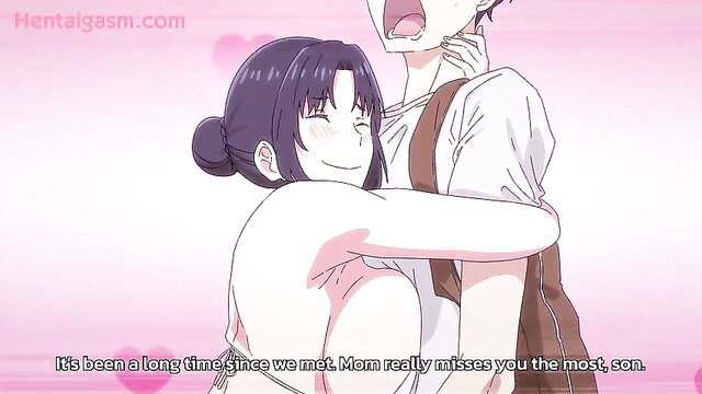 Uncensored hentai mother hugs son nude, joyful embrace reunion