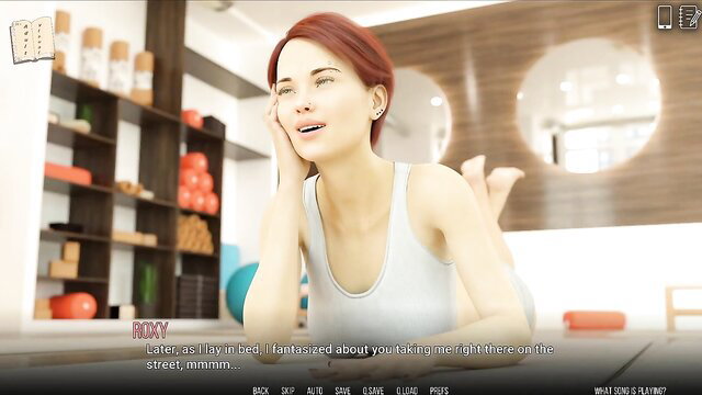 Redhead fitness babe Rocky in tight tank top, lounging seductively