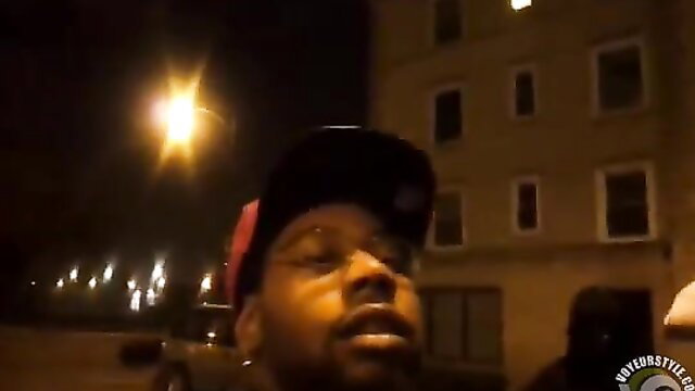 Black man closeup face in urban night street fight adult video thumbnail