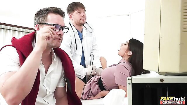 Asian wife fucked by doctors in clinic threesome exam