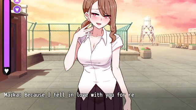 Maika confesses love in tight blouse, huge tits spilling out, seductive smile