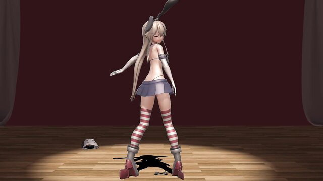 Shimakaze MMD R18 hentai girl in skirt, stockings, bunny ears dancing nude