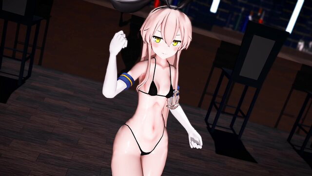 Shimakaze MMD R18 bikini dance, pink hair anime girl wiggles sexy
