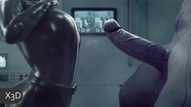 Curvy latex goddess in catsuit craves massive monster cock closeup