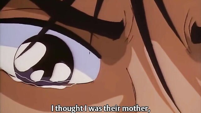 Anime hentai closeup tearful eye, 'I thought I was their mother' caption