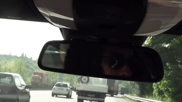 French dogging slut POV mirror view on highway roads