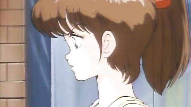 Anime hentai girl with brown ponytail, red bow, profile view in Cream Lemon Ep.24