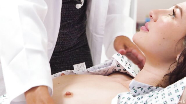 Pervy doctor gropes busty patient's exposed tits in hospital bed