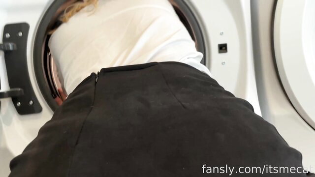 Blonde Catherine Chase stuck in MRI machine, skirt up, ass out