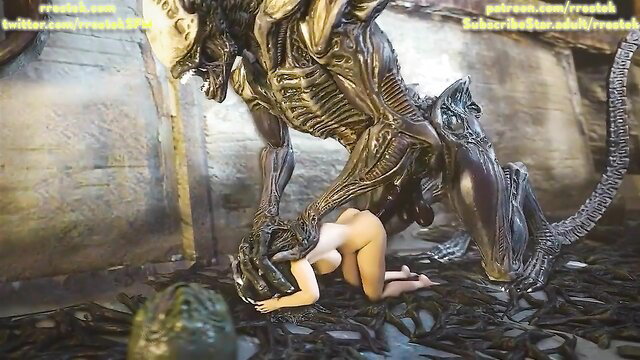 Samus Aran naked ruined by massive cocked Xenomorph beast