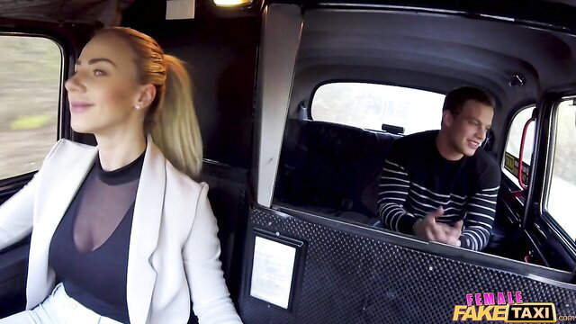 Nathaly Cherie in sexy blouse smiles in Fake Taxi cab ride