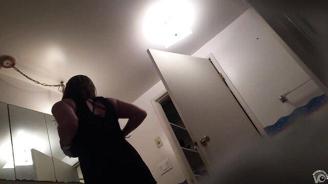 Amateur brunette mate's sister undressing in bedroom, back view