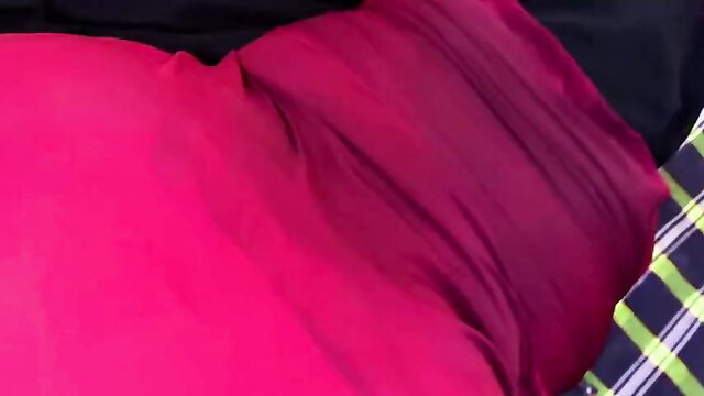 Chubby Indian Muslim girl Aria Mia in pink satin sheets bed scene