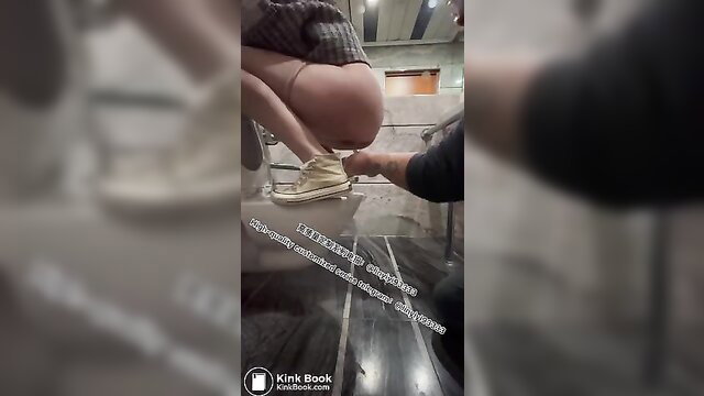 Amateur Asian teen poops on toilet, big ass upskirt view