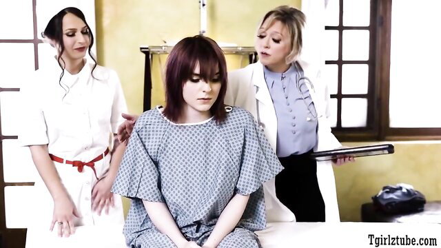 Khloe Kay as TS patient in hospital gown with MILF doctors