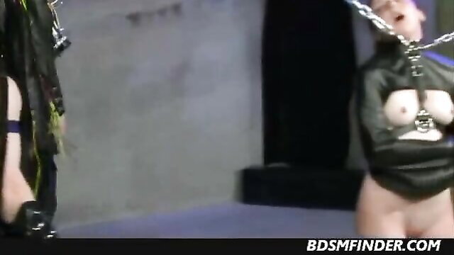 Bound brunette BDSM sub flogged, paddled, strapped, shocked