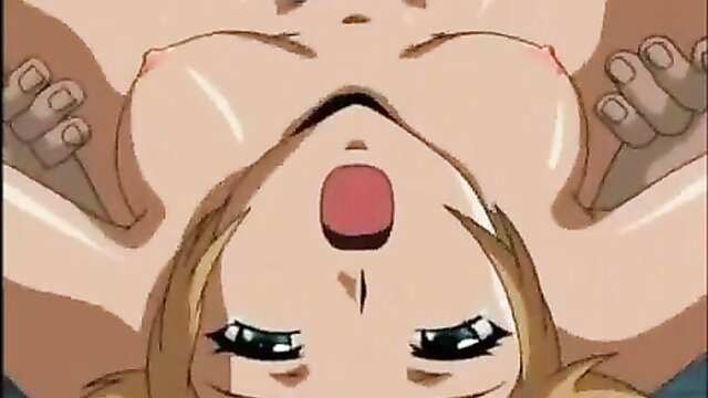 Blonde anime hentai girl with huge tits in explicit upside-down sex pose