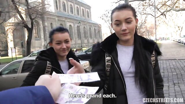 Czech Streets naive twins get 1000 each outdoors by cathedral