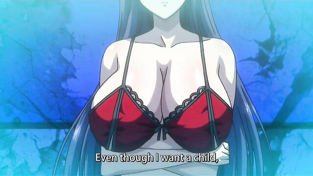 Busty anime girl in red lingerie says she wants a child