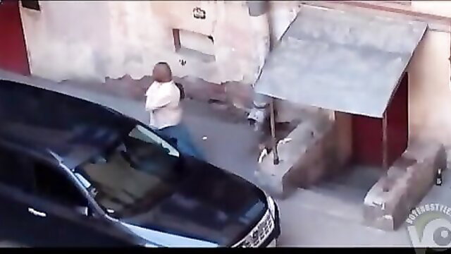 Crazy Couple caught fucking outdoors in yard by black car