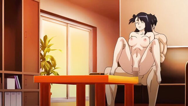 Black-haired hentai anime girl reverse cowgirl riding cock in Ep.2