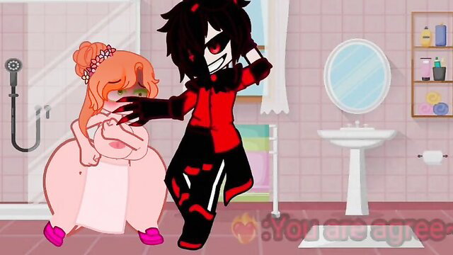 Futa Clara in pink dress groped by emo demon guy in bathroom
