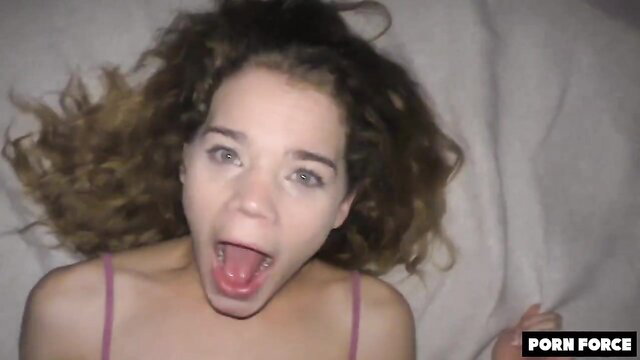Barely legal teen with curly hair screams in rough fuck ecstasy