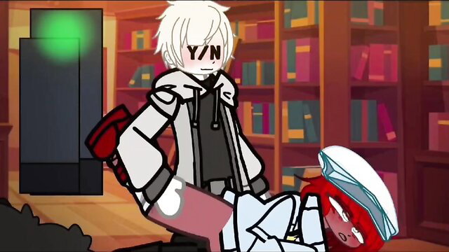 Gacha Roblox white-haired male fucking redhead nurse on library floor