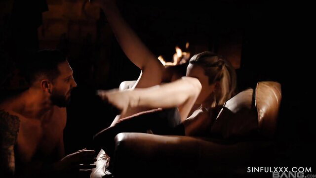 Lexi Lore rides cock moaning on leather couch