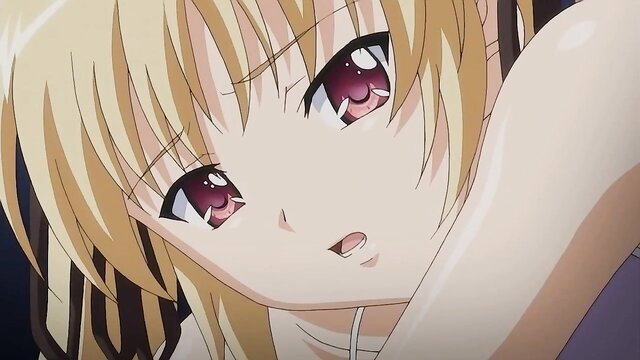 Blonde hentai girl with red eyes, closeup shocked face in dirty daddy-daughter lick