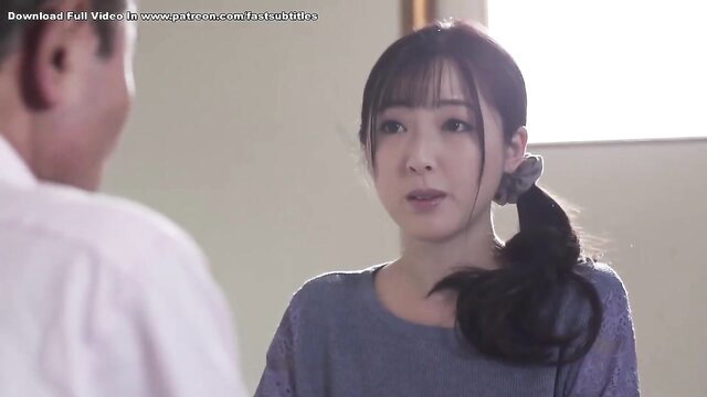 Beautiful Asian woman with bangs in ponytail talking intimately