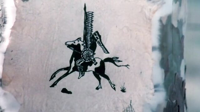 Retro 1978 porn thumbnail: winged hussar knight on horse illustration