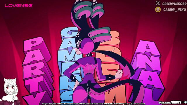 LoveLectric Diives: Sexy purple catgirl in latex catsuit at party rave