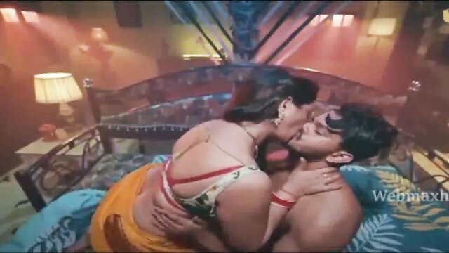Indian couple passionate kissing in bed, saree blouse tease, Ullu Nurse Part 02