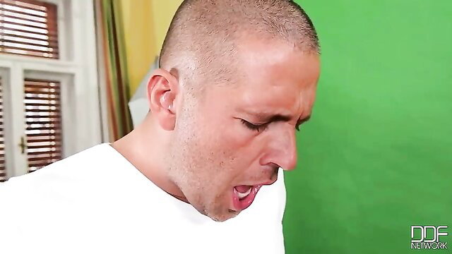 Emma Butt closeup face receiving hot cum on big tits